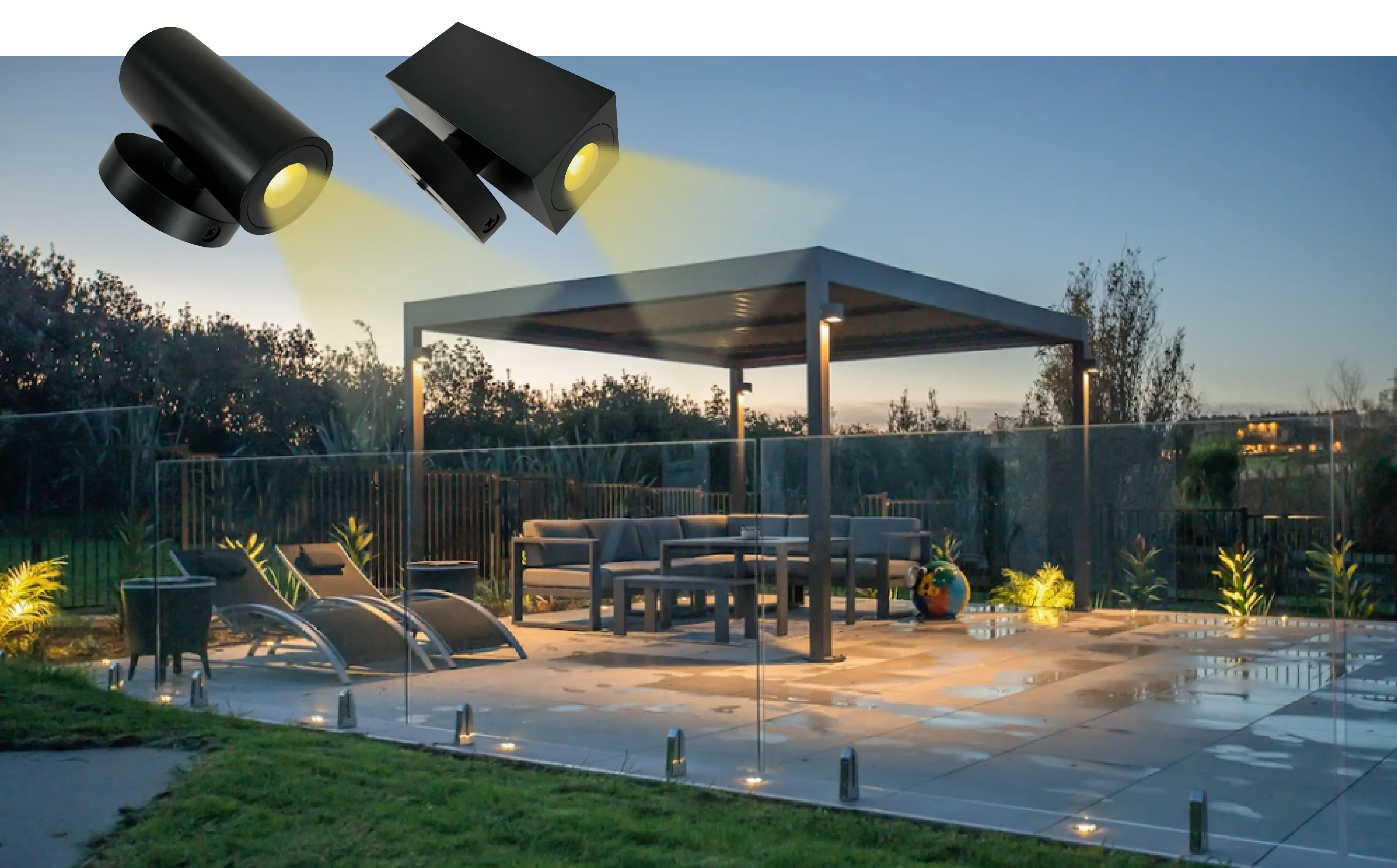 Pergola with wall lights
