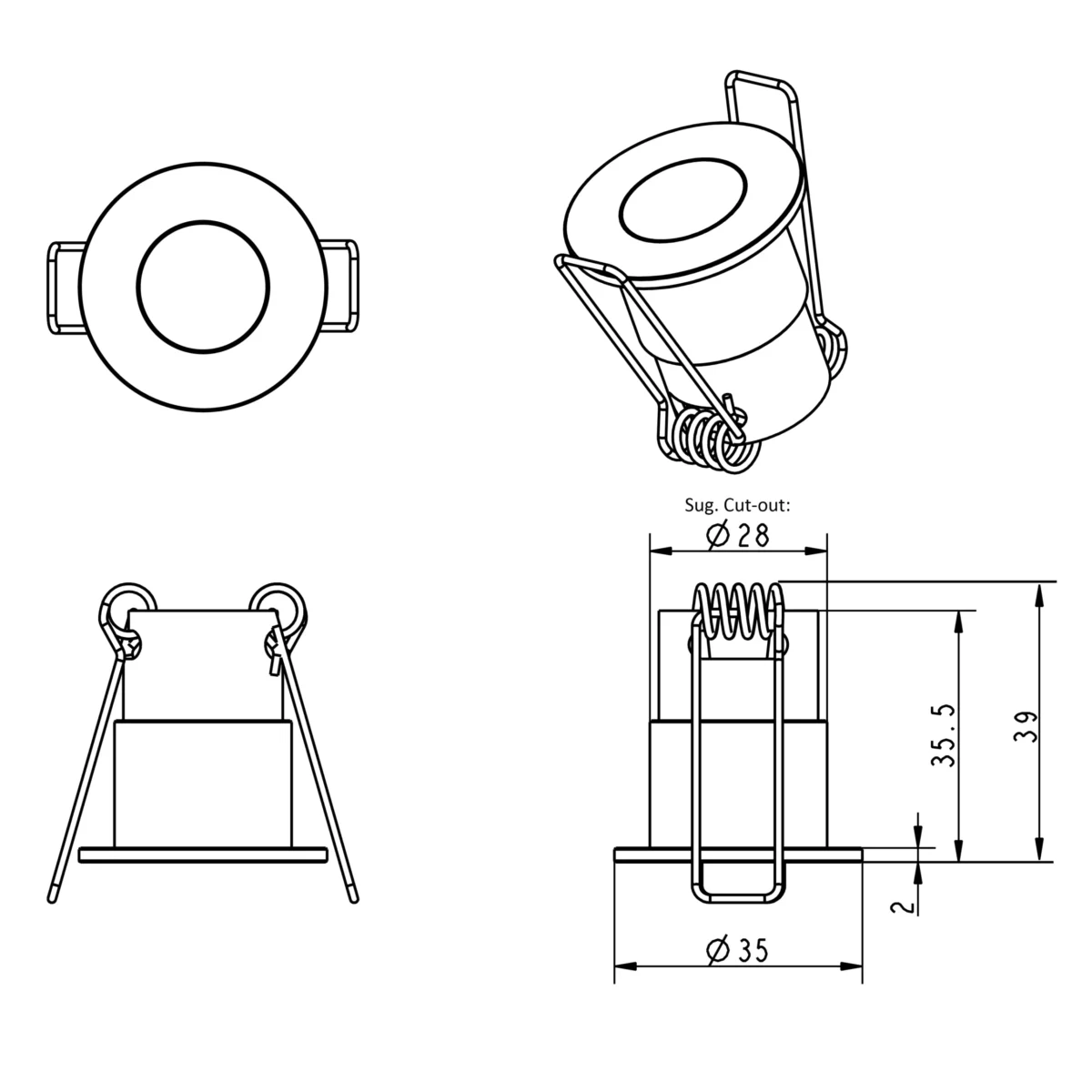 DIAMOND 3W DC 12V / 24V RGBW Mini LED Spotlight-Line drawing