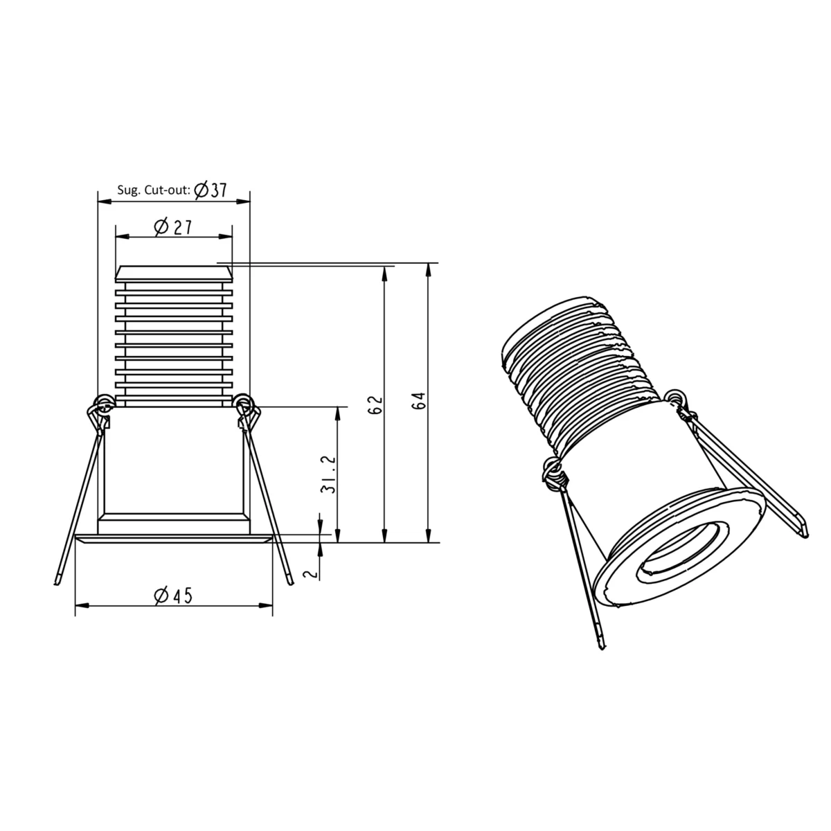 DYNAMO 3W DC 12V / 24V RGBW Mini LED Spotlight-Line drawing