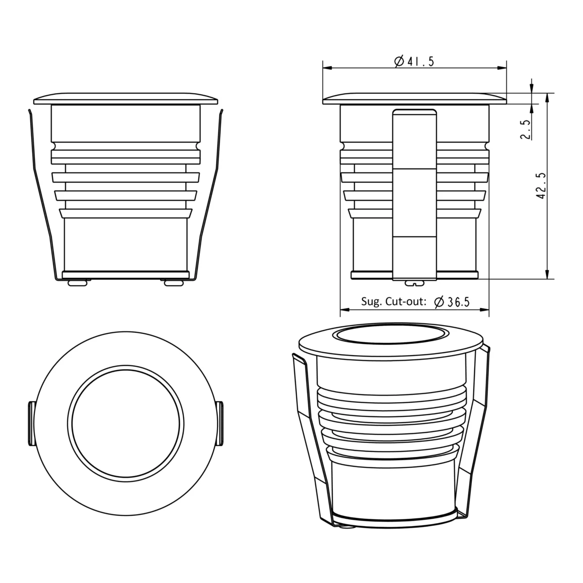 Dictum,3W DC 12V / 24V RGBW Mini LED Spotlight-Line drawing