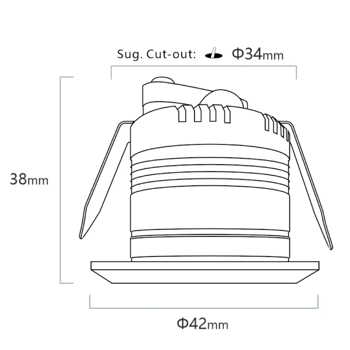 Dolphin,3W DC 12V / 24V Dimmable Recessed RGBW Mini LED Spotlight-Line drawing